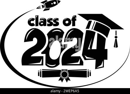 Schriftzug Klasse 2024 für Gruß, Einladungskarte. Text für Abschlussdesign, Glückwunschveranstaltung, T-Shirt, Party, Highschool- oder College-Abschluss Stock Vektor