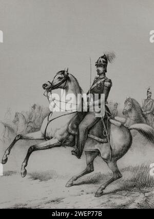 Friedrich I. (1826-1907). Großherzog von Baden (1856-1907). Reiterporträt. Zeichnung von M. Iglesias. Lithographie von J.J. Martinez. Reyes Contemporáneos (Zeitgenössische Könige). Band II Veröffentlicht in Madrid, 1852. Stockfoto