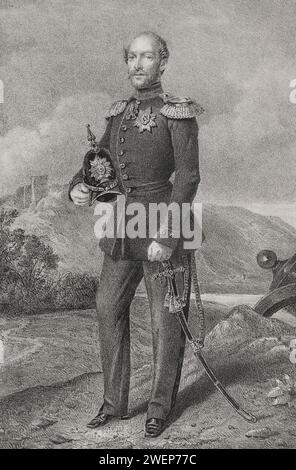 Friedrich Franz II. (1823-1883). Großherzog von Mecklenburg-Schwerin (1842-1883). Hochformat. Zeichnung von C. Legrand. Lithographie von J. Donón. Reyes Contemporáneos (Zeitgenössische Könige). Band II Veröffentlicht in Madrid, 1852. Stockfoto