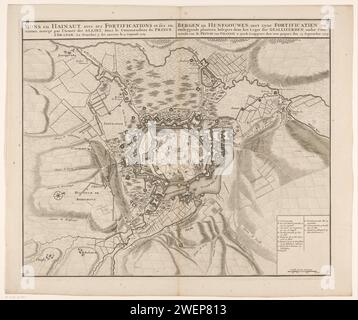 Belagerung von Mons, 1709, Anonym, 1709 - 1720 drucken Karte der Belagerung von Mons (Bergen) im Hennegau durch die Alliierten unter dem Prinzen von Orange vom 25. September 1709. BANT unter einem Rahmen mit Legenda A-H und A-C, mit einer Skala unten: Echelle de Trois Cent Toises. Papierätzung / Gravur Belagerung, Position Krieg. Stadtpläne Bergen (Belgien) Stockfoto