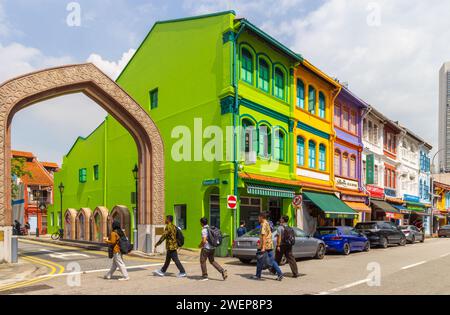 Farbenfrohe Häuser in der Arab Street, Singapur Stockfoto