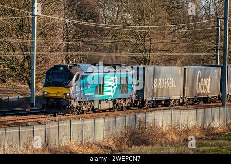 Diesellokomotive der Baureihe 68 DRS namens Vigilant. Stockfoto