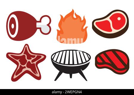 Set von Barbecue-Symbolen auf weißem Hintergrund. Vektorabbildung. Stock Vektor