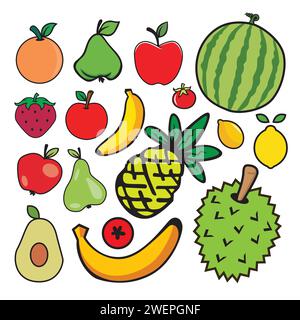 Symbole für Obst und Beeren. Vektorabbildung in abgewickelter Form. Stock Vektor