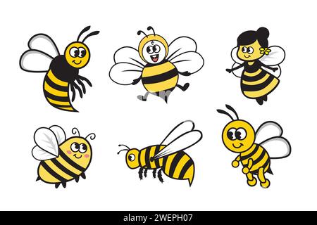 Vektorsatz von Karikaturbienen. Isoliert auf weißem Hintergrund. Stock Vektor