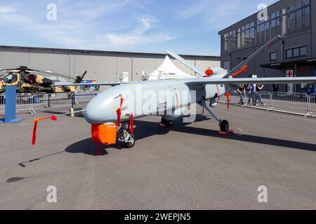 TAI Anka UAV entwickelt von Turkish Aerospace Industries auf der Internationalen Luft- und Raumfahrtausstellung ILA am 21. Mai 2014 in Berlin. Stockfoto