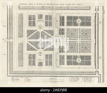 Karte von Schloss Huis Ten Bosch und dem umliegenden Anwesen Jan Matthysz., nach Pieter Jansz. Post, 1655 drucken Karte von Palace Huis Ten Bosch in den Haag und den umliegenden Gärten und Nebengebäuden. Am Ende einer Legende. Papierätzpalast. Plan  Architektur Palast Huis Ten Bosch Stockfoto