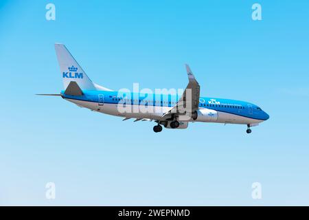Boryspil, Ukraine - 27. August 2019: Das Flugzeug Boeing 737-800 (PH-BGB) der KLM Royal Dutch Airlines landet auf dem Boryspil International Airport Stockfoto