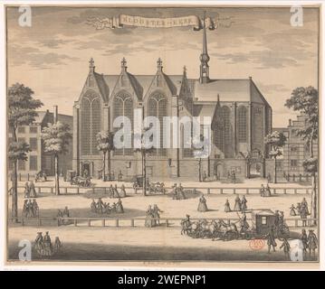 Ansicht der Kloosterkerk in den Haag, Anonym, nach Gerrit van Giessen, 1730 - 1736 Print Ansicht der Klosterkirche auf lange Voorhout in den Haag. Verschiedene Figuren und Kutschen für die Kirche. Papierstich / Ätzkirche (außen). Straße (+ Stadt (-Landschaft) mit Figuren, Personal) Klosterkirche Stockfoto