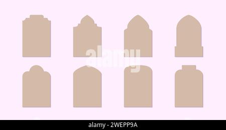Einfache Bögen im arabischen Stil, Rahmen. Minimalistische ramadan kareem und eid mubarak Fenster, Türvektorsatz. Stock Vektor