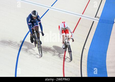 Taky Kouame (Frankreich), Urszula Los (Polen). Radweg. Damen Sprint. Europameisterschaften München 2022 Stockfoto