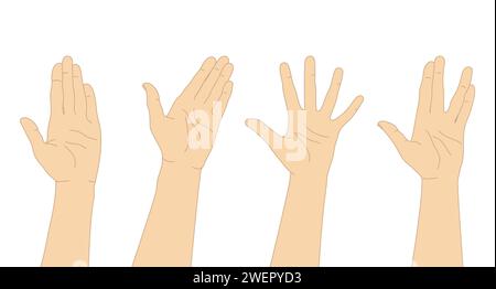 Set handgezogener menschlicher Hände. Handhandflächen mit verschiedenen Gesten. Vektorabbildung Stock Vektor