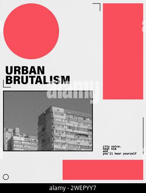 Einfluss des Brutalismus auf Stadtlandschaften, Fotoserien zur Brutalistischen Architektur. Stockfoto