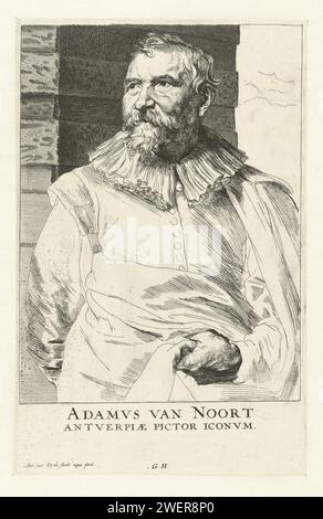 Porträt von Adam van Noort, Anthony Van Dyck, 1645–1646 Druck Porträt von Adam van Noort mit Bildunterschrift Adamvs van Noort Antverpiae Pictor Ikonvm Papiergravur historischer Personen Stockfoto