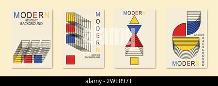 Minimalistischer Hintergrund. Geometrische abstrakte Vektordarstellung. Sammlung festlegen. Vintage-Style. Zum Malen, Poster, Reklametafeln oder Cover. Bauhaus Stock Vektor