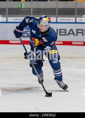 München, Deutschland. Januar 2024. Nikolaus Heigl (EHC Red Bull Muenchen, Nr. 15). EHC Red Bull Muenchen gegen Koelner Haie, Eishockey, DEL, 41. Spieltag, Saison 2023/2024, 26.01.2024. Foto: Eibner-Pressefoto/Heike feiner Credit: dpa/Alamy Live News Stockfoto