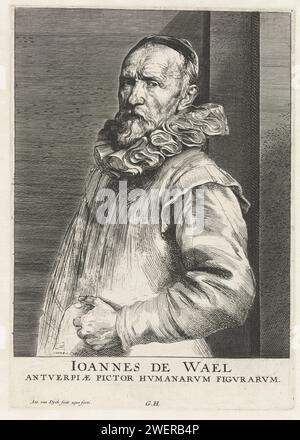 Porträt von Hans de Wael, Anthony Van Dyck, 1645–1646 Druck Portret van Hans de Wael begegnet der Maler John de Wael Antverpiae hvmanarvm figvrarvm Papiergravur Porträt, Selbstporträt des Malers Stockfoto