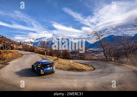 Gap, Frankreich. Januar 2024. 23 PAJARI Sami, MALKONEN Enni, Toyota Yaris Rally2, Action während der Rallye Automobile Monte Carlo 2024, 1. Runde der WRC-Weltmeisterschaft 2024, 25. Bis 28. Januar 2024 in Monte Carlo, Monaco - Foto Damien Saulnier/DPPI Credit: DPPI Media/Alamy Live News Stockfoto