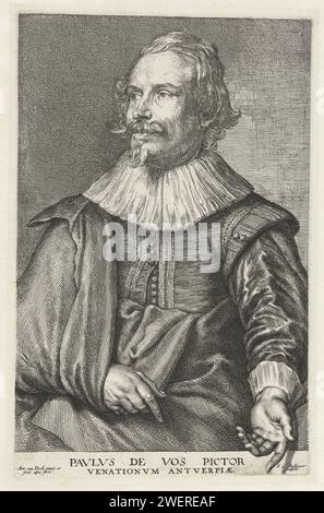 Porträt von Paul de Vos, Anthony Van Dyck, 1630 - 1641 Druck Portret Van Paul on You Met Onderschrift Pavlvs on You Paintor Huntingtonvm Antwerpiae Papiergravur Porträt, Selbstporträt des Malers Stockfoto