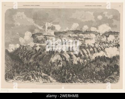 Schlacht bei Malatschow, 1855, Jules Worms, 1855 Print Schlacht bei Malatschow am 7. September 1855, wo die Alliierten die Redoute von Malatschow eroberten. Teil der Belagerung von Sebastopol während des Krimkrieges. Papierschlacht (+ Landstreitkräfte) Stockfoto