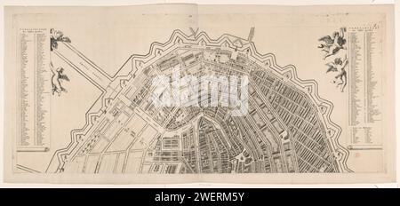 Karte von Amsterdam mit Stadtbild (oberer Teil), Anonym, 1676 - in oder vor 1699 Druck Oberer Teil einer Karte von Amsterdam mit Stadtbild, bestehend aus zwei Teilen. Papiergravur / Ätzen von Stadtplänen Amsterdam Stockfoto