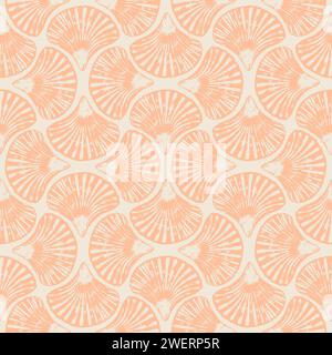 Abstrakte Aquarelle im Art-Deco-Stil Muscheln geometrische Formen nahtlose Muster Hintergrund. Handgezeichnete Peach Fuzz-Farbelemente Textur. Aquarell p Stockfoto