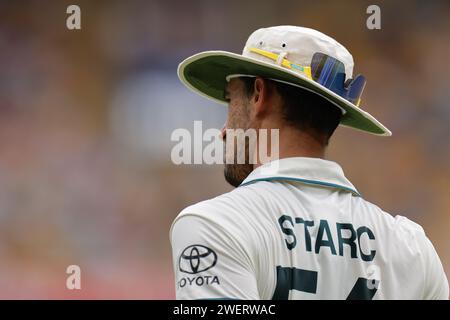 Brisbane, Australien. Januar 2024. Mitchell Starc (56 Australien) während des NRMA Insurance Test Matches zwischen Australien und West Indies in der Gabba. Stockfoto