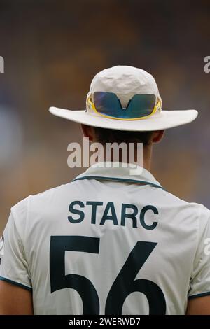 Brisbane, Australien. Januar 2024. Mitchell Starc (56 Australien) während des NRMA Insurance Test Matches zwischen Australien und West Indies in der Gabba. Stockfoto