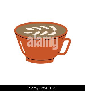 Heißes Kaffeegetränk mit Schaum in roter Tasse - Vektor-Illustration. Vektorillustration im Cartoon-Stil. Stock Vektor