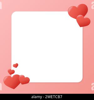 Am Valentinstag ist ein Kopierraum für Text vorhanden. Niedlicher Herzrahmen. Vektorabbildung. Liebesymbole und quadratischer weißer Hintergrund für Valentinstag-Designs, Social Stock Vektor