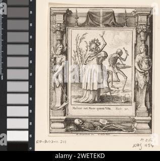 Die alte Frau und der Tod, Wenzel Hollar, nach Abraham van Diepenbeeck, nach Hans Holbein (II), 1651 Druck Tod begleitet eine alte Frau. Vor ihr ist eine zerbrochene Sanduhr auf dem Boden. 29. Druck aus einer Serie von 30 Todesdrucken; mit einem Rahmen mit Zeit und Ewigkeit. Papier-Ätztanz des Todes; Tod zusammen mit einem oder mehreren Menschen. Vater Zeit, Mann mit Flügeln und Sense. Eternity, 'Aeternitas'; 'EternitÃ','EternitÃ o PerpetuitÃ' (Ripa). Alte Frau Stockfoto