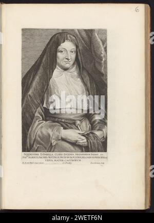 Porträt von Isabella Clara Eugenia, Infante van Spain, 1645 - 1646 Print dieser Druck ist Teil eines Albums. Papiergravur Stockfoto