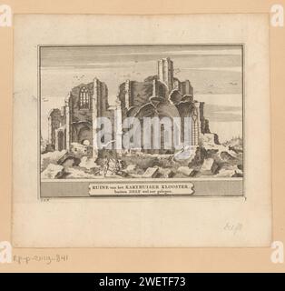 Blick auf die Ruine der Kartäuserkloster bei Delft, Jacobus Schijnvoet, nach Roelant Roghman, 1711 Druck imaginiert: I. Papierätzung / Gravur Ruine von Kirche, Kloster, etc. Landschaft mit Ruinen (+ Stadt(-Landschaft) mit Figuren, Personal) Kartäuserkloster 'Sint-Bartholomeus in Jerusalem' Stockfoto