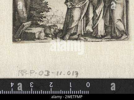 Christus beweist seine Jünger, dass Er Sohn Gottes ist, Georg Pencz, 1534–1535 Druck Christus beweist seine Jünger, dass er Sohn Gottes ist, indem er ihnen seinen Vater im Himmel zeigt. Ein Papierstich Christi, der den Aposteln und Jüngern seine Lehre erklärt Stockfoto