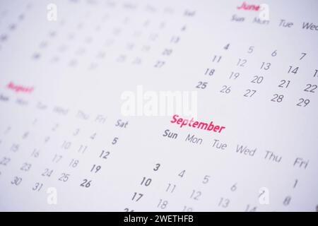 Monate und Daten im Kalender Neujahr 2017 Stockfoto