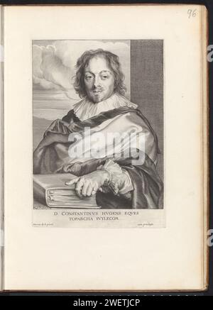 Porträt von Constantijn Huygens, 1645–1646 Porträt von Constantijn Huygens, Sekretär Can Stadholder Frederik Hendrik, Diplomat, Dichter, Komponist und Mäzen. Dieser Ausdruck ist Teil eines Albums. Gravurbuch aus Papier Stockfoto