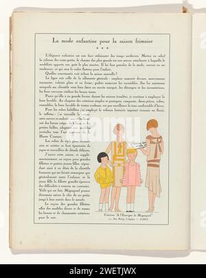 Kunst - Geschmack - Schönheit, weibliche Eleganz Blätter, November 1928, Nr. 99, 9. Jahr, S. 26, Anonym, 1928 Text "La Mode Enfanine pour le Saison Frimaire" mit Bild singender Kinder. Design: A l'Enseigne de Mignapouf. Seite aus dem Modemagazin Art-Goût-Beauté (1920-1933). Papierteller. Kleid, Kleid (+ Mädchenkleidung). Notation von Musik. Kinder singen Stockfoto