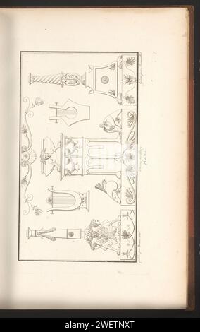 Verschiedene Ornamente, Pierre-Nicolas Beauvallet, 1820 Ornament Print mit Ornament bestehend aus verschiedenen Teilen. Teil (4. CAH. N. 22) des Prentalbums mit zwei Serien von insgesamt 138 Ornamentdrucken von Beauvallet und Normand, Fragmens d’Ortuens Dans Le Style Antique. Papier-Ätzschmuck  Kunst Stockfoto