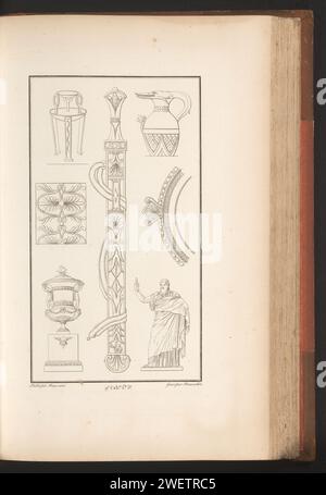 Verschiedene Ornamente, Pierre-Nicolas Beauvallet, 1820 Ornamentdruck mit verschiedenen Ornamenten. Teil (9. CAH. F.LE 3) des Prentalbums mit zwei Serien von insgesamt 138 Ornamentdrucken von Beauvallet und Normand, Fragmens d'Ortuens Dance le style antique. Papier-Ätzschmuck  Kunst Stockfoto