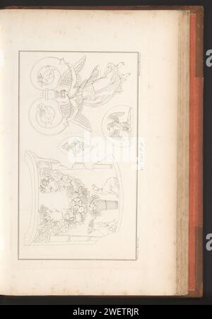 Diverse Ornamente, Charles Pierre Joseph Normand, 1820 Ornamentdruck mit verschiedenen Objekten. Teil (20. CAH.er F.LE 48) des Prentalbums mit zwei Serien von insgesamt 138 Ornamentdrucken von Beauvallet und Normand, Fragmens d'Ortuens Dance le style antique. Papier-Ätzschmuck  Kunst Stockfoto