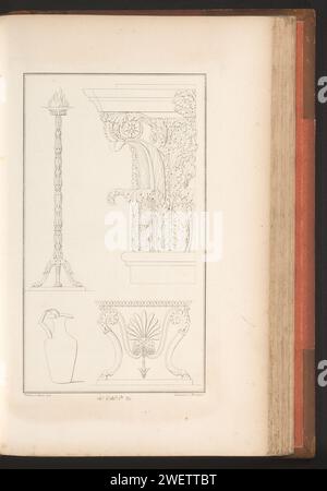 Kapiteeel, Charles Pierre Joseph Normand, 1820 Ornamentdruck mit einer Hauptstadt und anderen Objekten. Teil (18. CAH.er F.LE 32) des Prentalbums mit zwei Serien von insgesamt 138 Ornamentdrucken von Beauvallet und Normand, Fragmens d'Ortuens Dance le style antique. Papier Ätzornamente  Kunst. Kapital ( Säule, Säule) Stockfoto