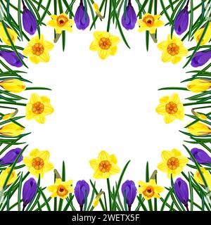 Quadratischer, leerer Rahmen mit Blumenmuster im Frühling. Stock Vektor