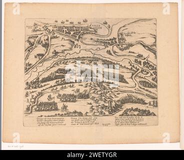 Dieppe befreit von Hendrik IV., 1590, Frans Hogenberg (Werkstatt), 1590 Druck die belagerte Dieppe entlastet von Hendrik IV., 11. Februar 1590. Die Schlacht im Vordergrund, in der Ferne eine Karte der Stadt Dieppe in einer knappen Perspektive. Aktion zum Ausdruck vom November 1589. Mit 8 Zeilen auf Deutsch und 5 Zeilen auf Französisch. Nicht Nummeriert. Spiegelbild Kopie oder Wiederholung auf dem Druck von Hogenberg Papier ätzenden Kampf, kämpfend im Allgemeinen Dieppe Stockfoto