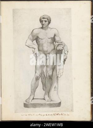 Herkules-Statue, 1636 - 1647 gedruckt Statue Herkules mit Schläger und Löwenfell. Auf der Basis das Wappen von Vincenzo Giustiniani. Print ist Teil eines Albums mit einer Serie von Drucken zu den Skulpturen der Sammlung in der Galleria Giustiniani in Rom. Papierstich (Geschichte von) Herkules (Herakles). Skulptur, Reproduktion einer Skulptur Stockfoto