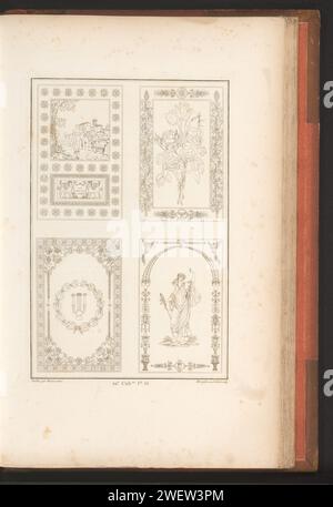 Decken- oder Wandteppiche, August Ricard de Montferrand, 1820 vier figurative Decken- oder Wanddekorationen oder Wandteppiche. Teil (22. CAH.er F.LE 55) des Prentalbums mit zwei Serien von insgesamt 138 Ornamentdrucken von Beauvallet und Normand, Fragmens d'Ortuens Dance le style antique. Papier-Ätzornamente  Kunst. (Dekorierte) Decke. Teppich, Teppich Stockfoto