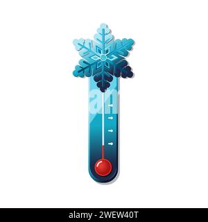 Vektorblaues Thermometer bei kaltem Winterwetter. Symbol mit Schneeflocke im flachen Design. Abbildung: Karte, Banner, Poster, 2D, Paket Stock Vektor