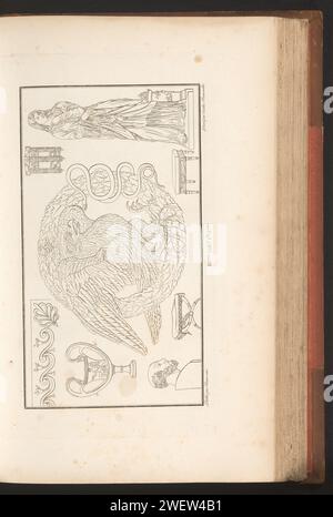 DIVERSE ORDERENTS, Cécile BeauValt, 1820 Ornament Print mit Adler und Schlange in Eichenkranz. Teil (10. CAH. F.LE 5) des Prentalbums mit zwei Serien von insgesamt 138 Ornamentdrucken von Beauvallet und Normand, Fragmens d'Ortuens Dance le style antique. Papierätzung Ornamente  Kunst. Raubvögel: adler Stockfoto