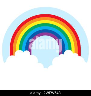 eps-Vektor-Illustration, die einen wunderbaren farbigen Regenbogen mit weißen Wolken an den Enden zeigt Stock Vektor