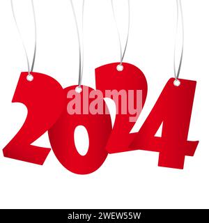 Rote Anhänger mit den Zahlen 2024 für Neujahrsgrüße Stock Vektor
