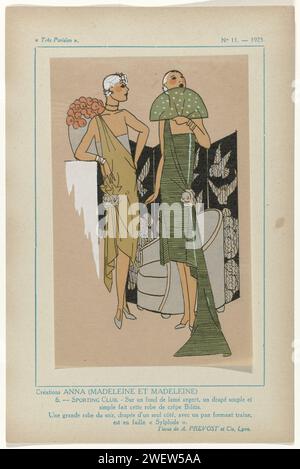 Sehr Pariser, 1925, Nr. 11, pl. 6: Créations Anna (Madeleine und Madeleine) - Sporting Club, 1925 Abend Japons für den Sporting Club. Druck aus dem Modemagazin Très Parisien ... La Mode, Le Chic, L'élégance (1920-1936) Papier, Buchdruck Mode Teller. Kleid, Kleid: Abendkleid (+ Damenkleidung). Stockfoto